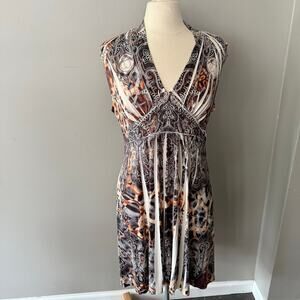 One World Empire Waist Dress Embellished Sz XL Y2K Fairy Whimsical Silky Stretch